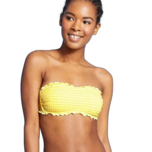 𝅺juniors' Textured Gingham Bandeau Bikini Top - Xhilaration™ Yellow & white new